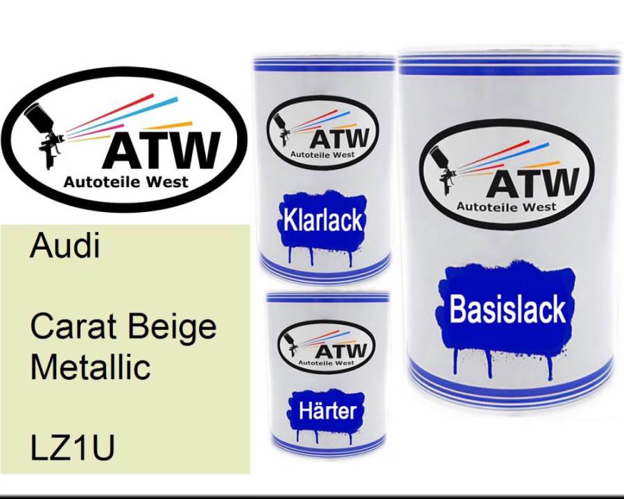 Audi, Carat Beige Metallic, LZ1U: 500ml Lackdose + 500ml Klarlack + 250ml Härter - Set, von ATW Autoteile West.